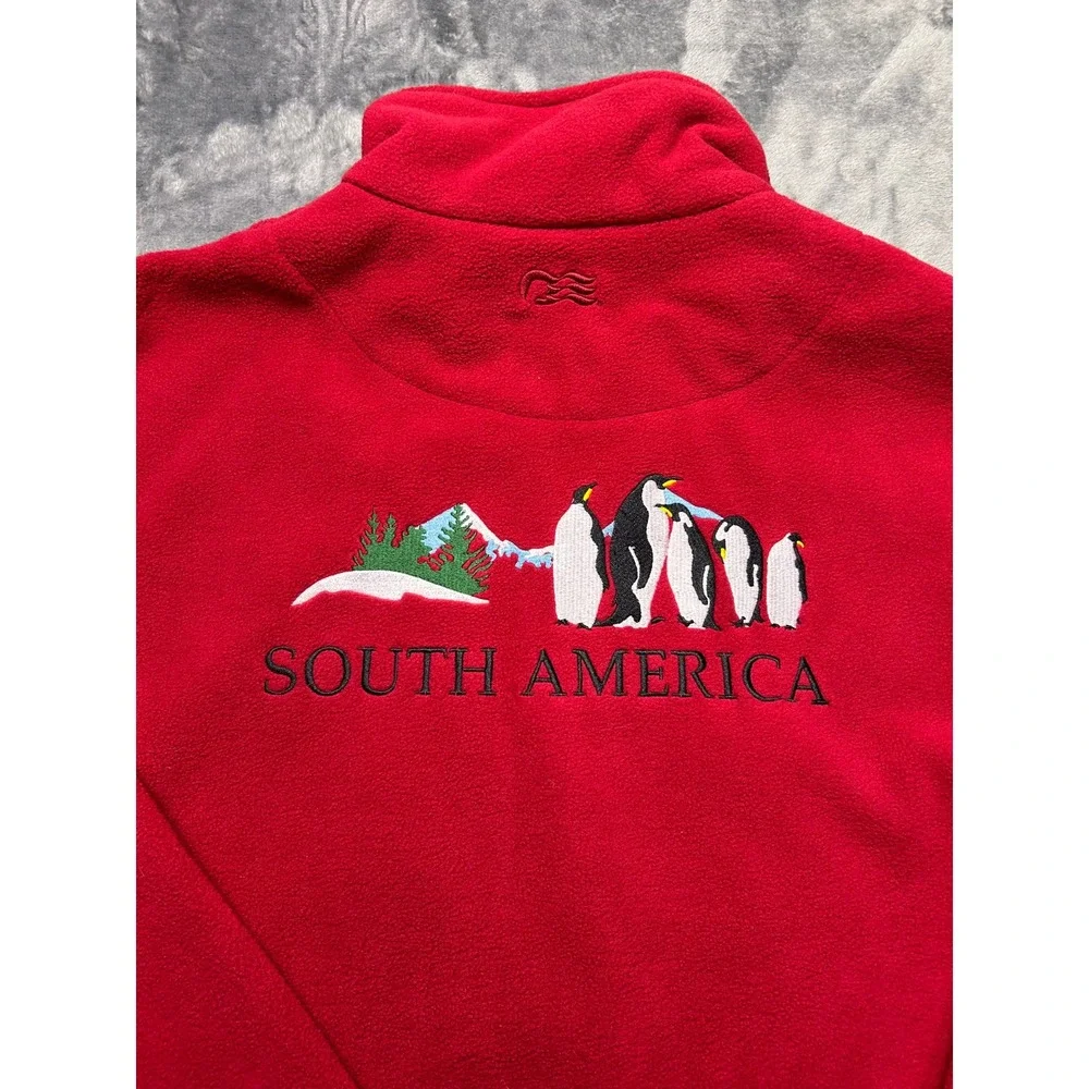Princess Cruises‎ South America Fleece Jacket Red Full Zip Penguin Embroidered M